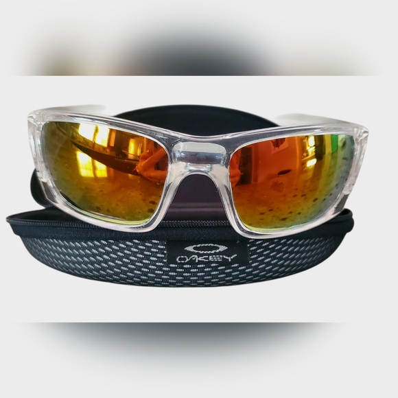 Oakley Fuel Cell Polished Clear Chrome Orange Mirrored Sunglasses W/Hard Case - Picture 1 of 13